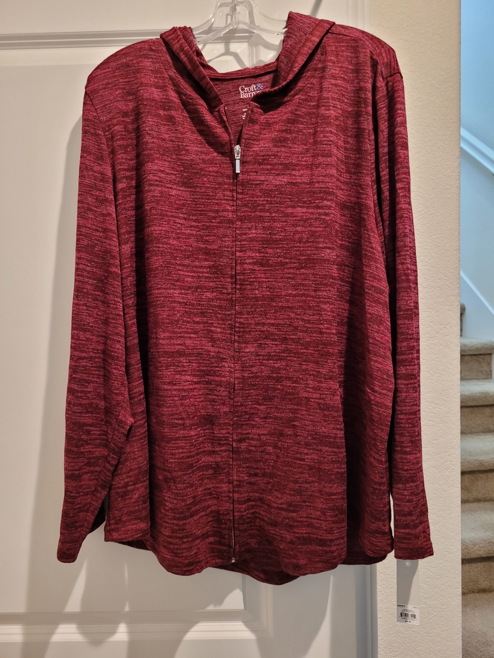 croft & barrow Marbled Burgundy Zip-Front Sweater Hoodie 3x NWT